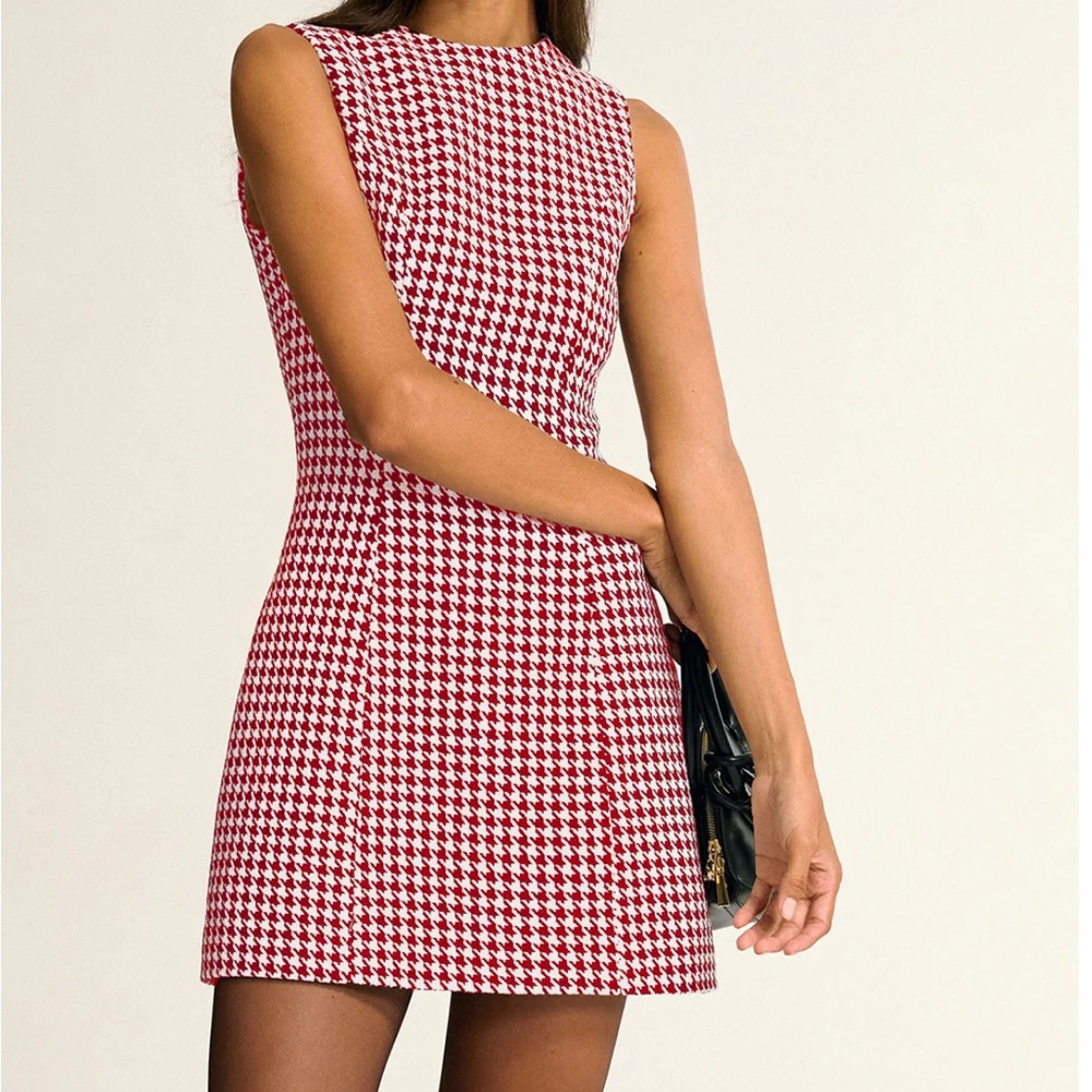 Commense Red and White Houndstooth Mini Dress